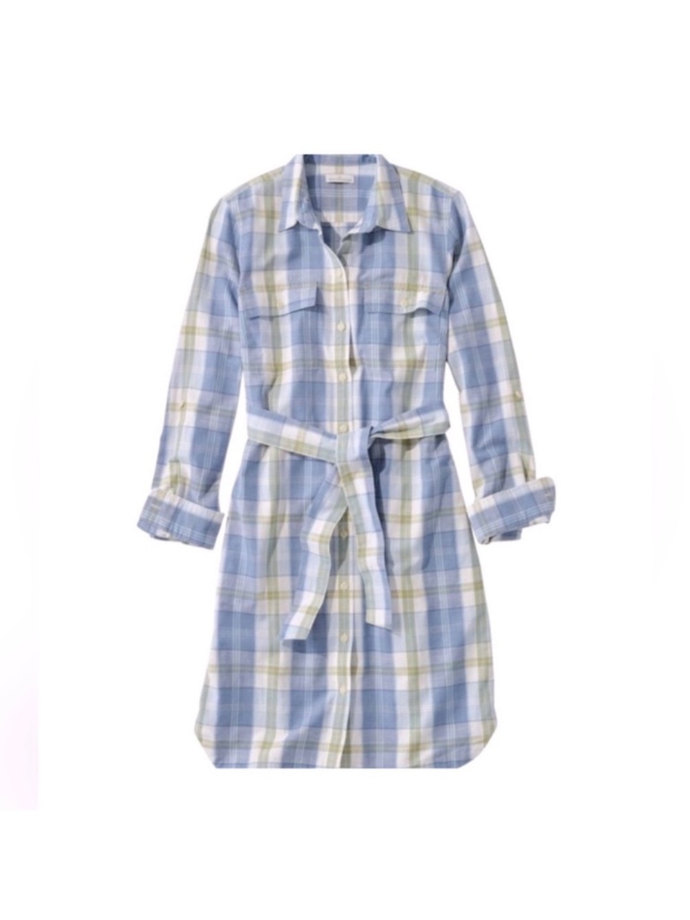 L.L. Bean Signature camp shirt dress blue green plaid